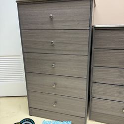 New Grey Jumbo Wood Five Drawer Dresser Assembled Chest 