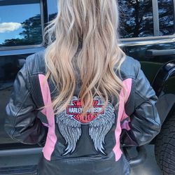 Bilt / Harley-Davidson Black And Pink Leather Jacket