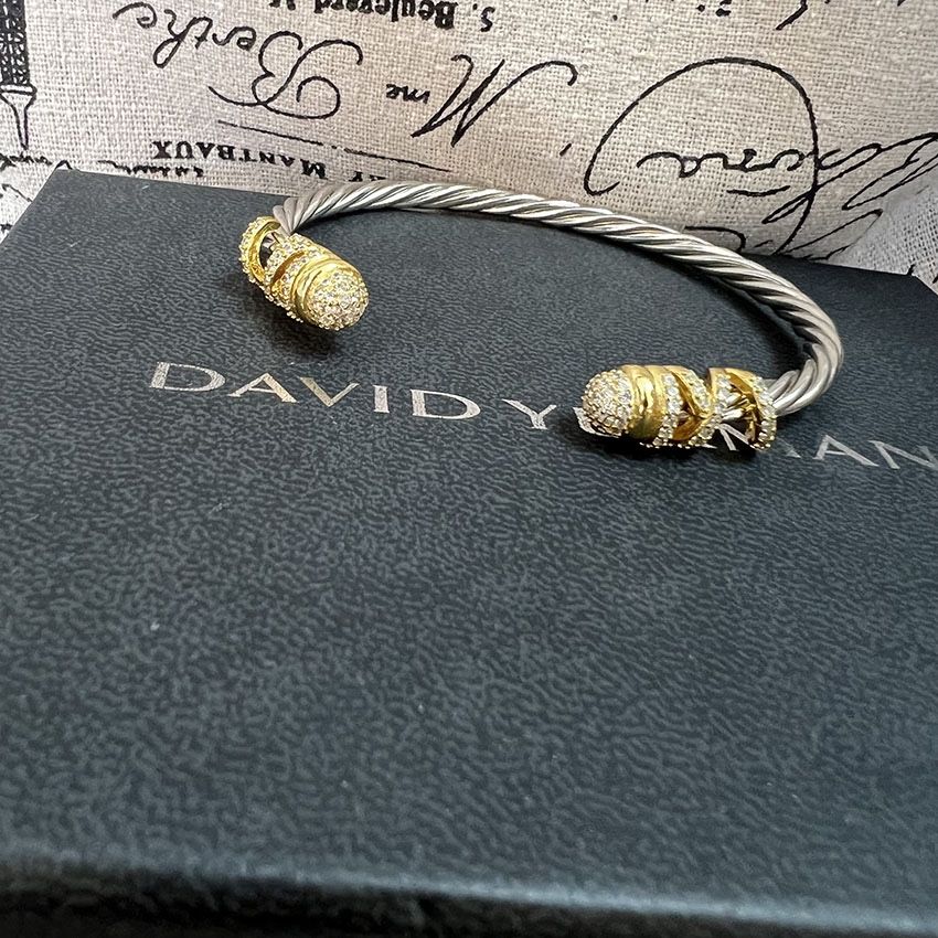 David Yurman Helena Cable Bracelet 925 Silver and 18K Domes and Pave Diamonds