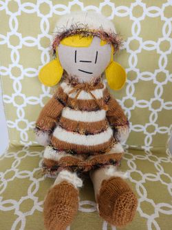 Handmade Rag Cloth Doll w knit hat dress shoes $30