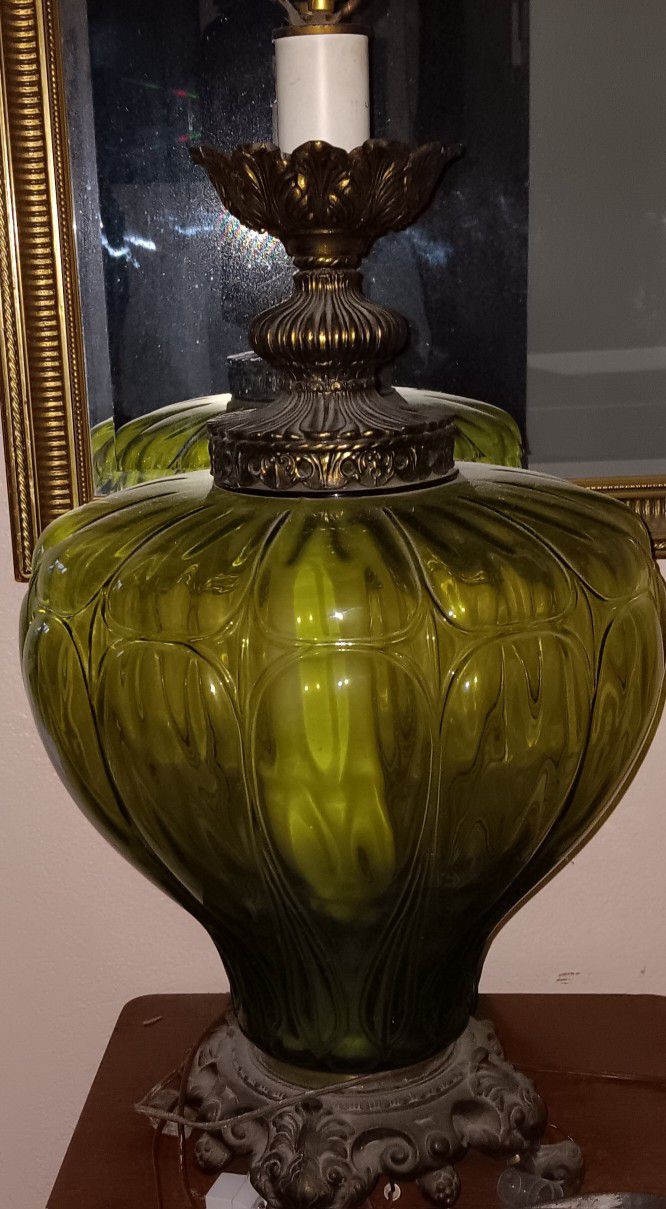 Vintage Antique Green Glass Lamp