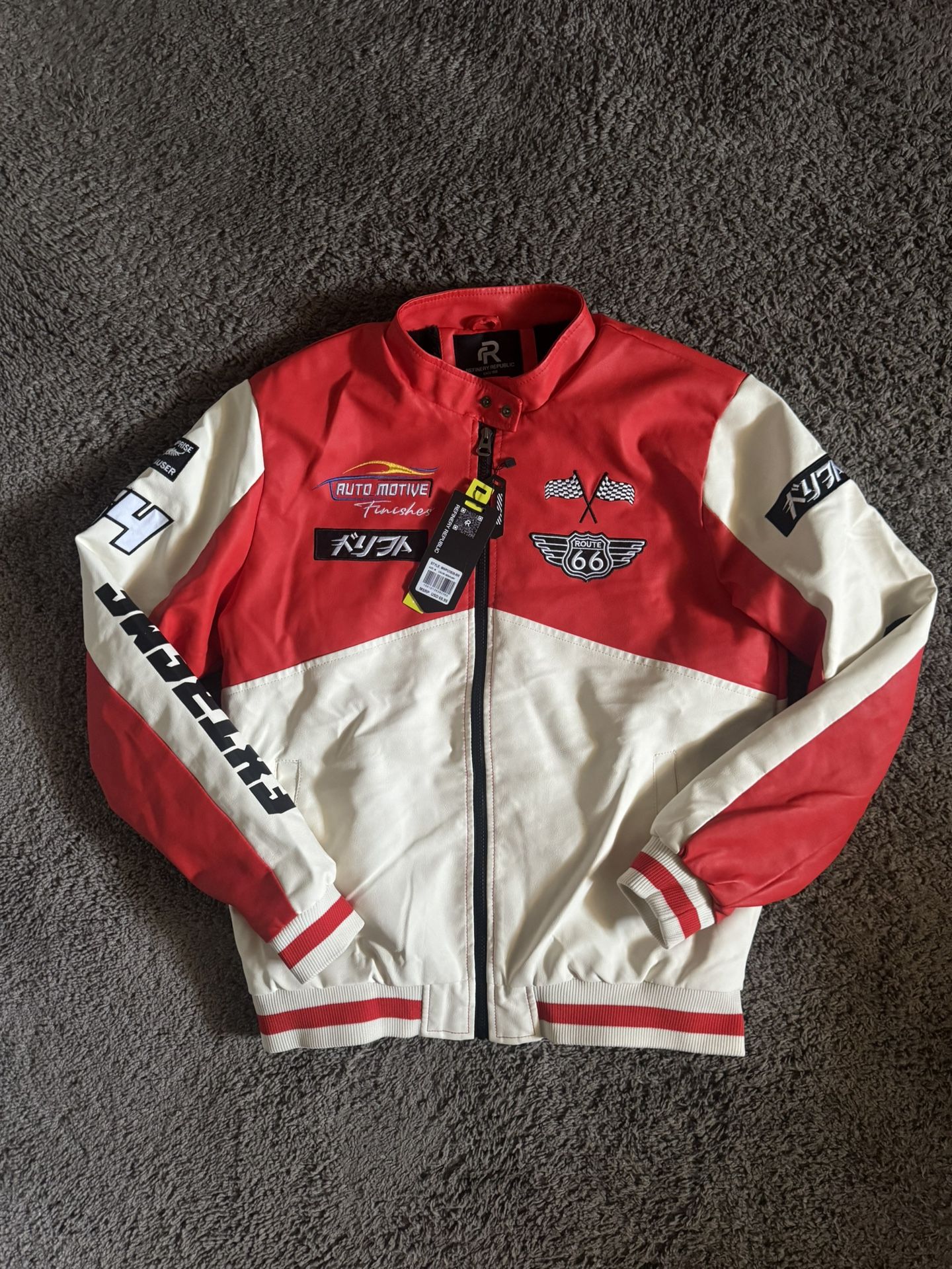 Red And White Tokyo Leather Racing Biker Jacket