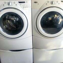 WHIRLPOOL WASHER AND ELECTRIC OR GAS DRYER WITH PEDESTALS,  4 MONTHS WARRANTY,  FREE DELIVERY AND INSTALLATION 