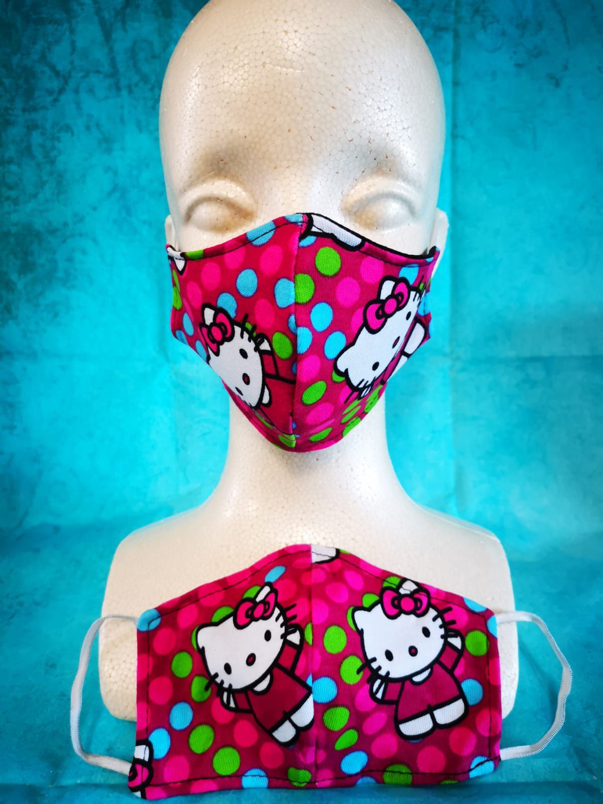 Kids Face mask (Hello Kitty various polka dots): Hand made mask, reversible, reusable, washer and dryer safe.