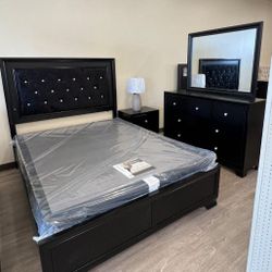 Micah Black LED Upholstered Panel Bedroom Set Queen Or King 