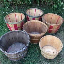Lot of 6 Vintage Wooden Bushel Apple Peach Fruit Vegetable Baskets