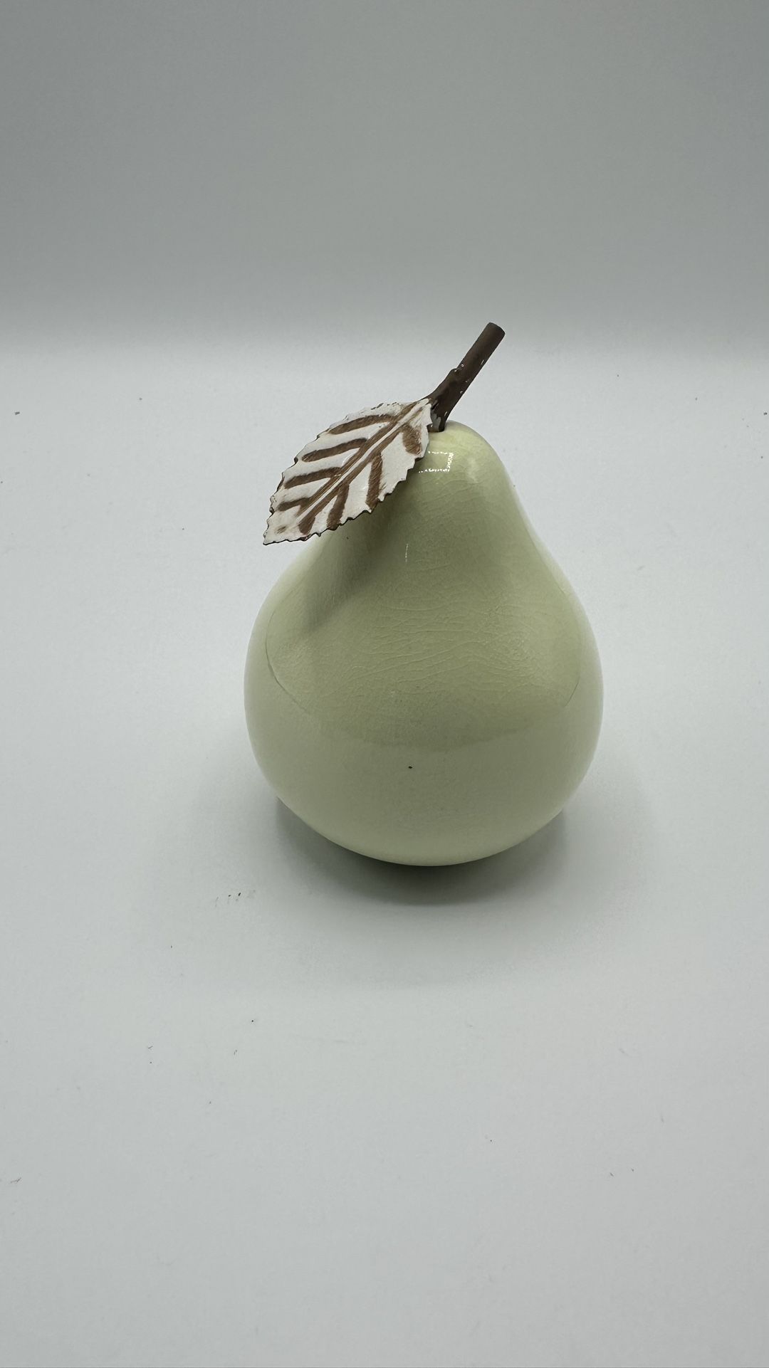 Vintage Artificial Life Size Glazed Metal Pear Kitchen Décor Paperweight
