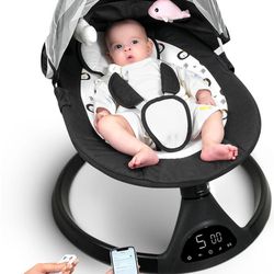 Queerick Baby Swing for Infants to Toddler Portable Babies Swing Timing Function 5 Swing Speeds Bluetooth Touch Screen Music Speaker with 10 Preset Lu