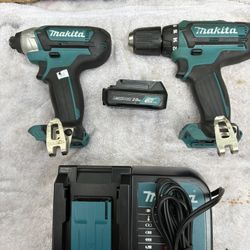 MAKITA 12V CXT Lithium-Ion Cordless Drill Driver/Impact Kit—Like New-2 AH Battery/Chrgr