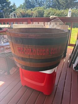 Coca Cola Barrel Tub Ice Chest Holder Wooden Like Cooler Coke Beverage Soda