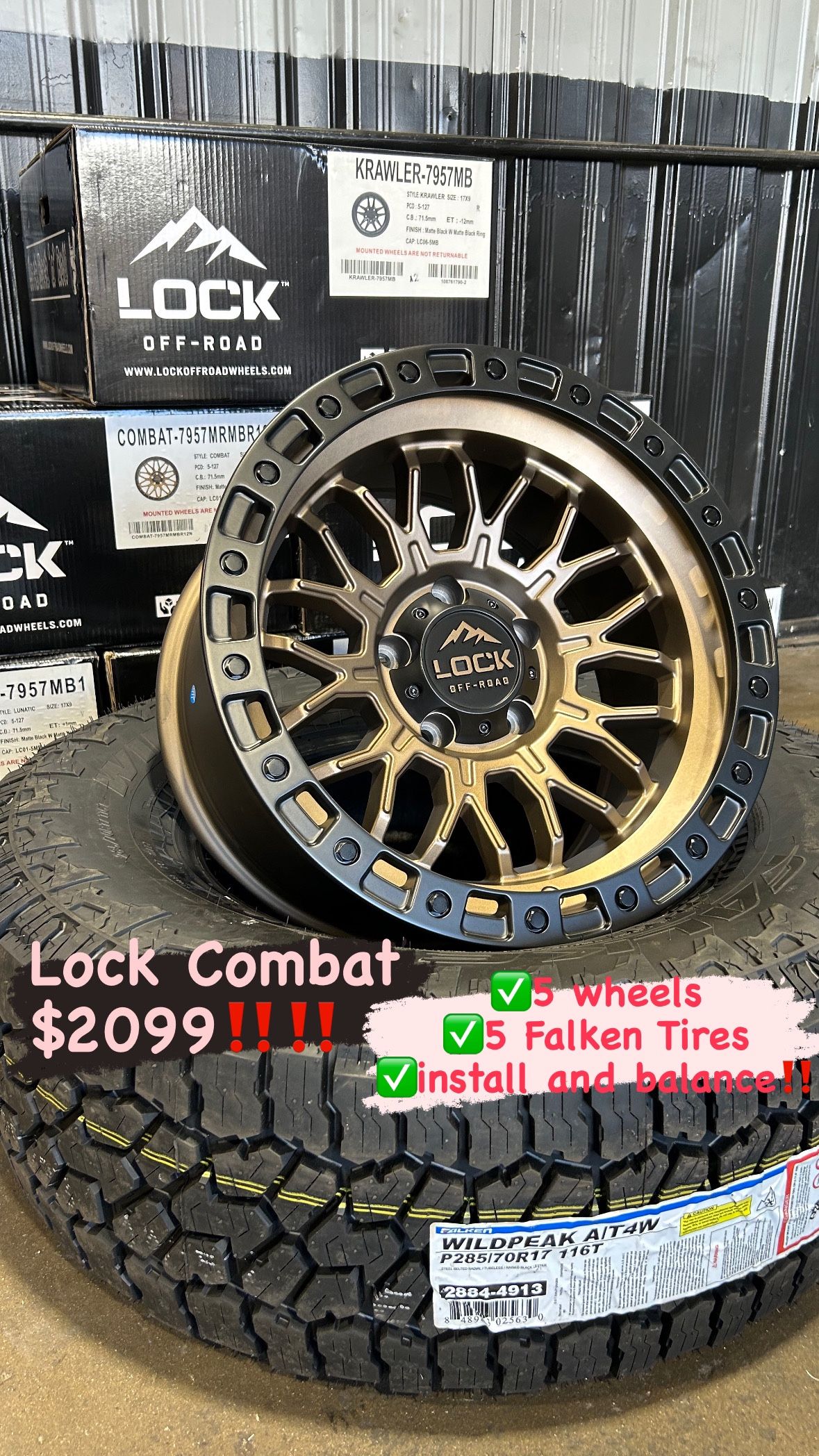 Lock Combat Off Road Wheels- Matte Bronze-17in Wheels For JEEPS 5x127