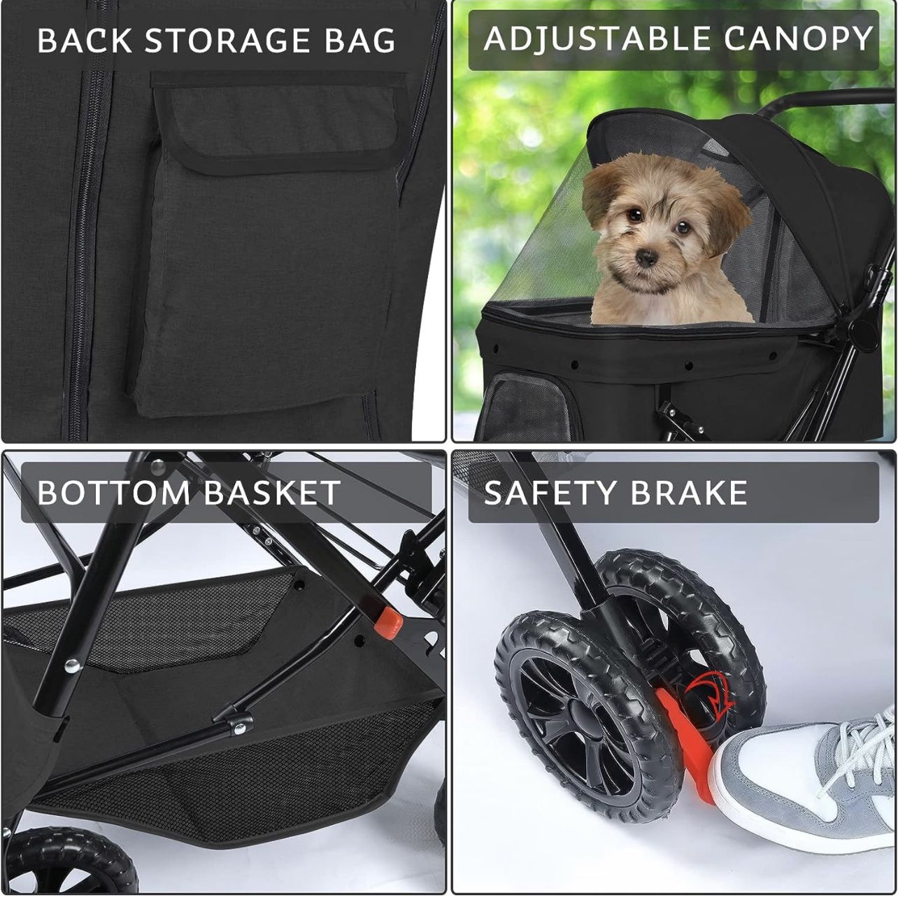Pet Stroller - Dog Strollers for Medium Dogs and Cats with Reversible Handle, Easy to Walking Dog Stroller 360 Rotating Front Puppy Stroller for Small