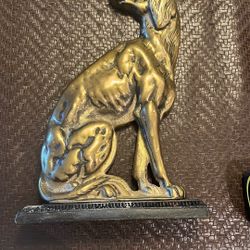 Vintage English Brass Pointer/Greyhound/Hunting Dog Doorstop or Bookend 12.5"