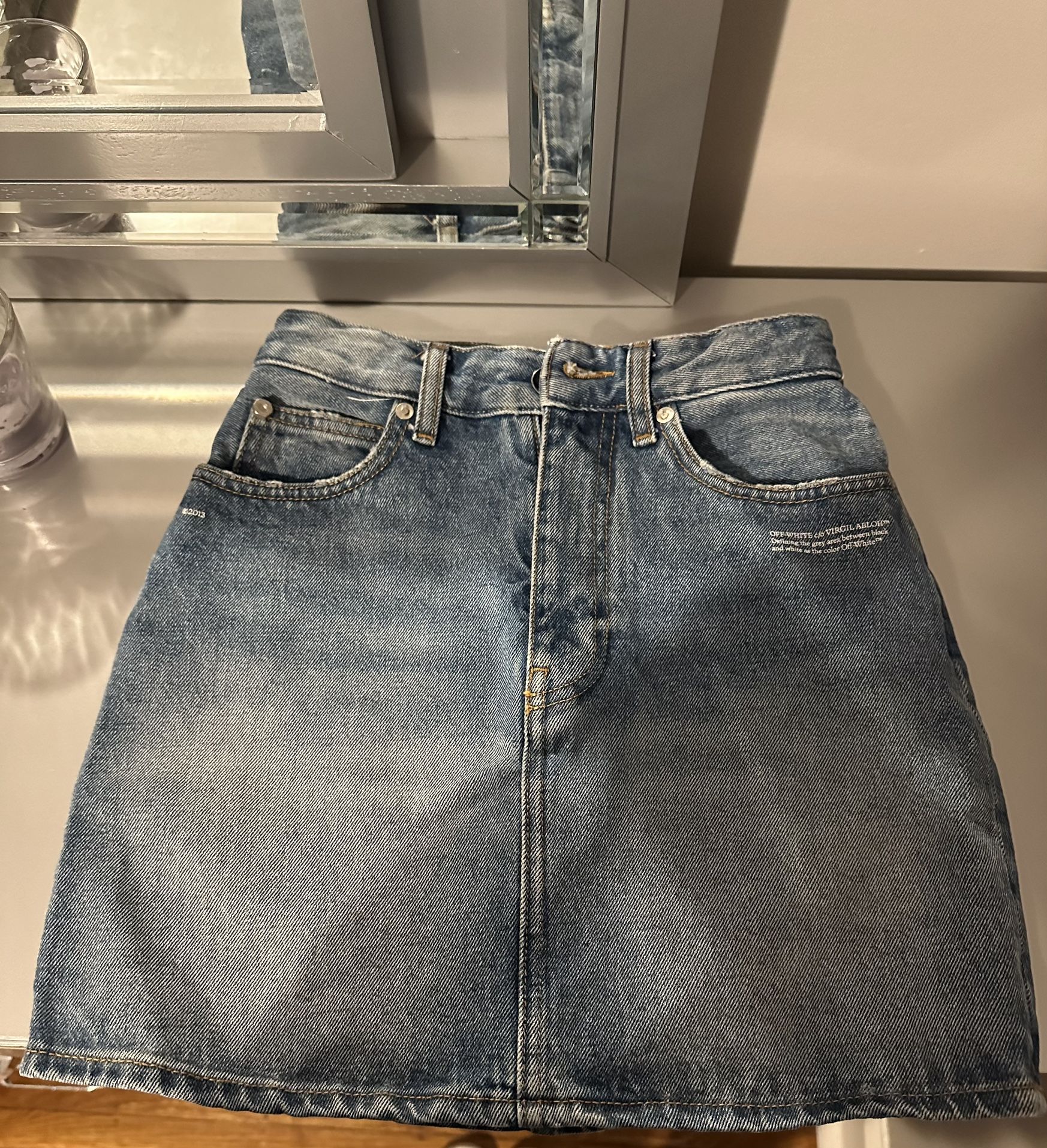 off-white high-waisted mini denim skirt