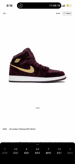 Air Jordan 1 heiress gg velvet womens size 6.5