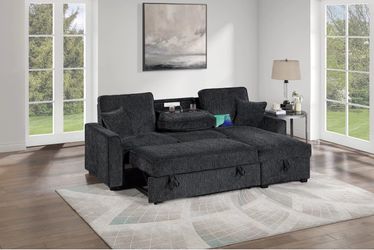 Black Sofa Sleeper w/ Drop-down Cupholder & Wireless Charger