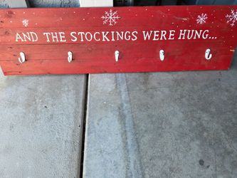 Christmas Stocking Holder Wood Sign with Hooks