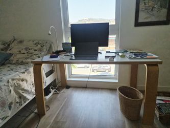 White desk with birch legs, Los Feliz LA