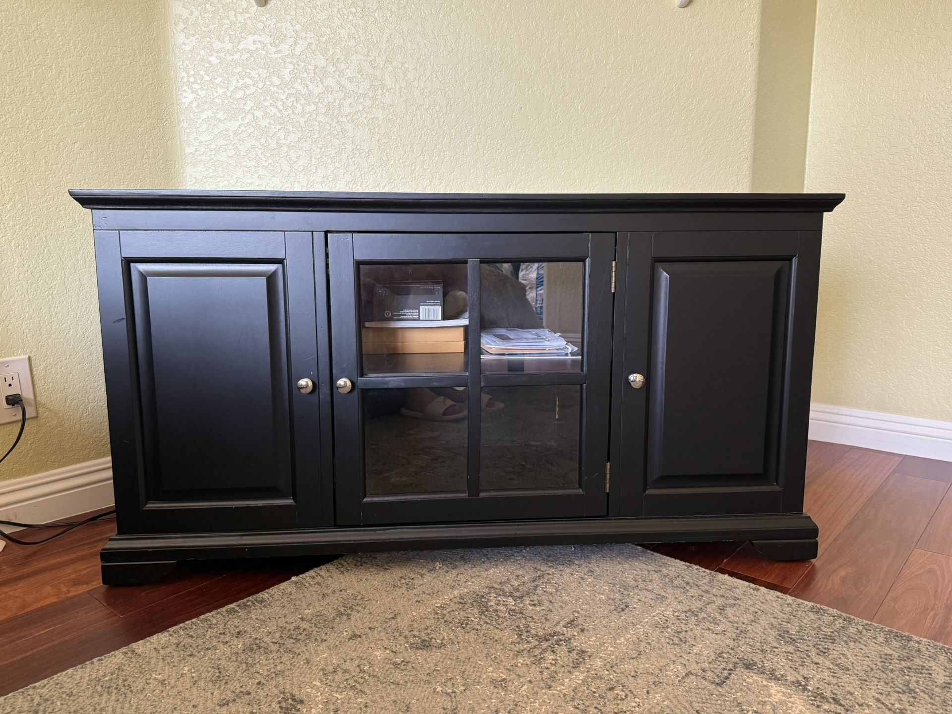 Black Wood TV Stand / Media Console with Storage – Excellent Condition