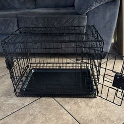 Foldable Metal Wire Dog Crate With Tray, Double Door 22x13x16 Inches, Black