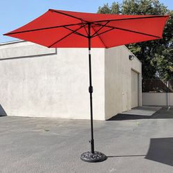 (NEW) $70 Patio Set (10ft Umbrella and Base Stand) Tilt Crank, Outdoor Garden Market, Beige or Red color