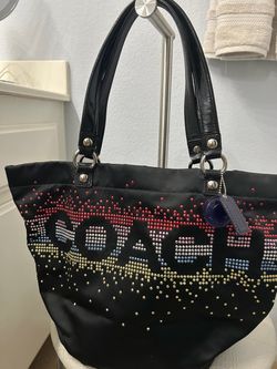 Coach Black Nylon Tote Bag with Rhinestone Logo