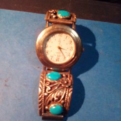 La Scala Sterling Silver Turquoise Watch Vintage Signed Navajo Southwestern.