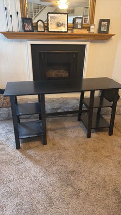 Black Desk/ Console Table with Shelves