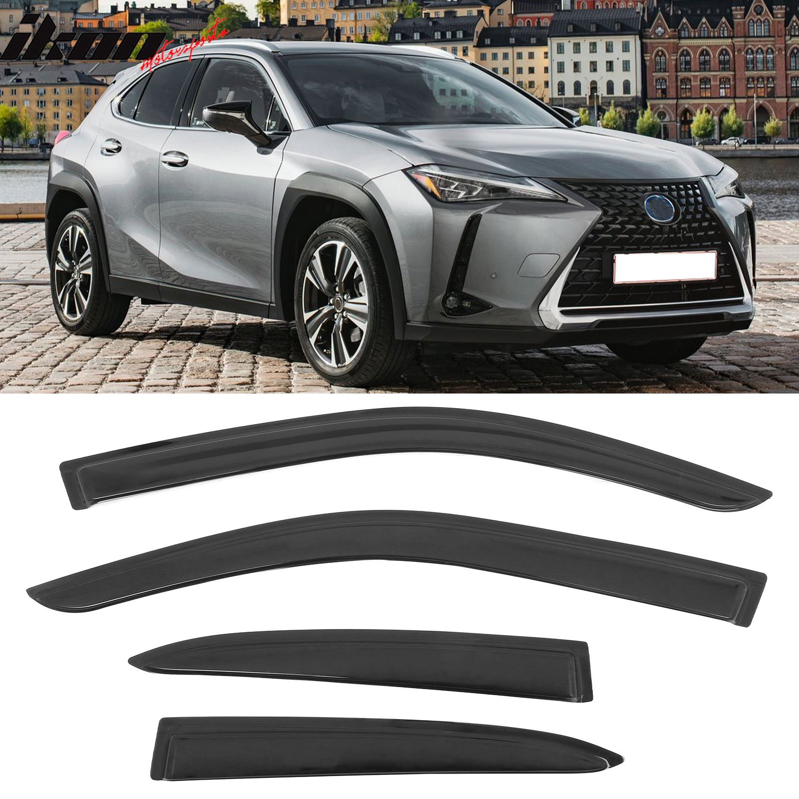 Fits 2019-2025 Lexus UX200 Tape on Window Visors Vent Rain Sun Wind Guards Deflector