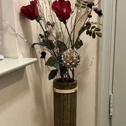 Ceramic Vase With Arranged Flowers 30”