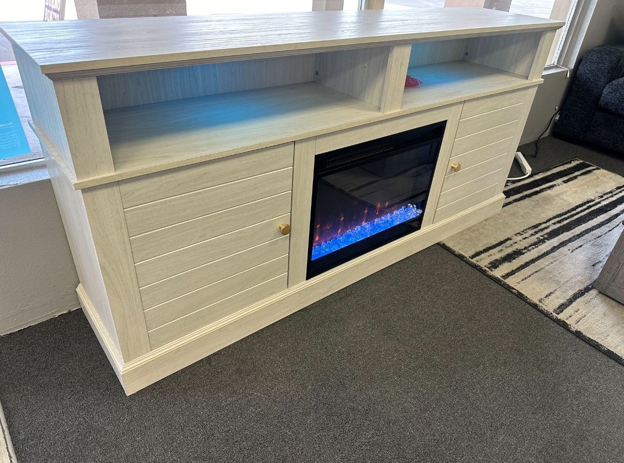 White 70” Tv Stand w/ Fireplace
