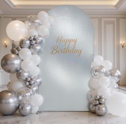 Silver Shimmer Arch Backdrop Cover 6.6ft,Glitter Spandex Fitted Chiara Cover With Zipper,Thick Sequin Soft Stretchy For Wedding Birthday Baby Shower G