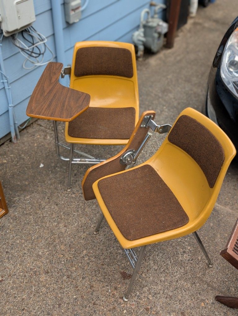 VINTAGE Fiberglass Chairs With Foldaway Desks