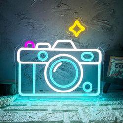 Camera Neon Sign, Dimmable USB Powered LED Cute Photography Studio Camera Neon 