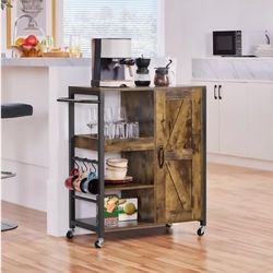 Kitchen Storage Rack, Rolling Kitchen Storage Cart,Trolley with Open Shelves, Rustic Brown 🌱