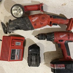 Milwaukee Drill, Sawzall and Light Combo $60