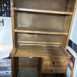 Sturdy, Solid Wood Desk With Bookcase