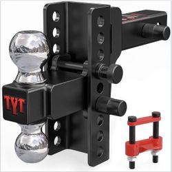 Adjustable Truck Trailer Hitch TYT for 2 inch Receiver, 6" Drop/Rise Tow Hitch with Dual Balls (2" & 2-5/16"),Includes Two Pin Locks & Hitch Tightener
