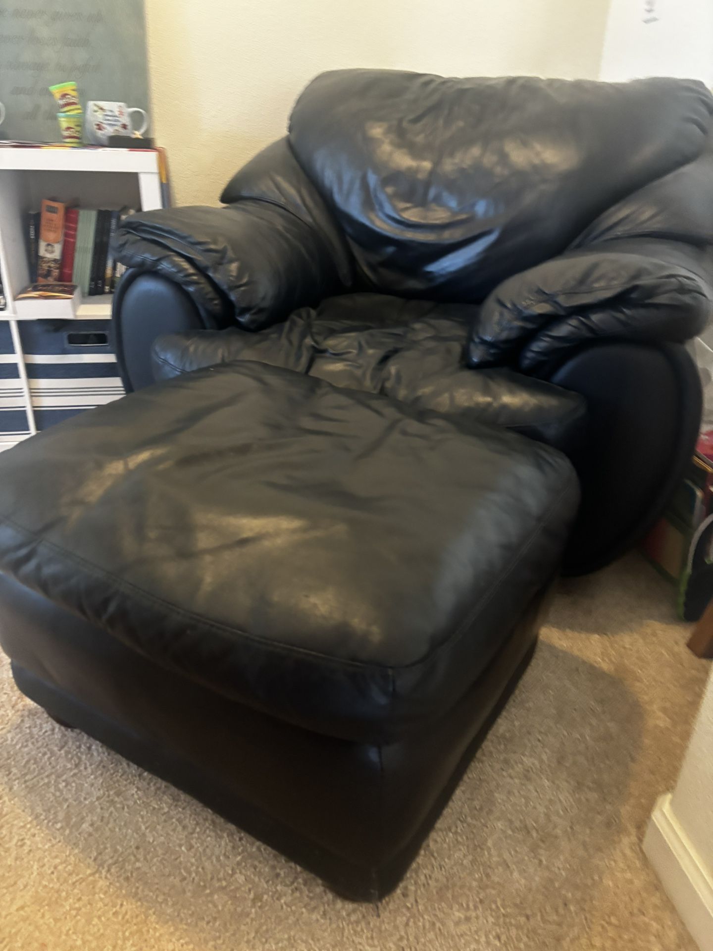 Soft High Quality Leather Chair& Ottoman