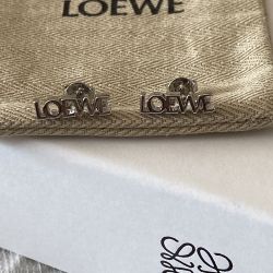Loewe Womens Sterling Silver Logo Stud Earrings 