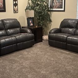 Used Leather Reclining Sofa Set And 2 End Table
