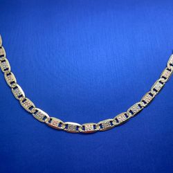 10Kt Tri Color 22” Valentino Style Necklace 14.30g 4.2mm I-1269