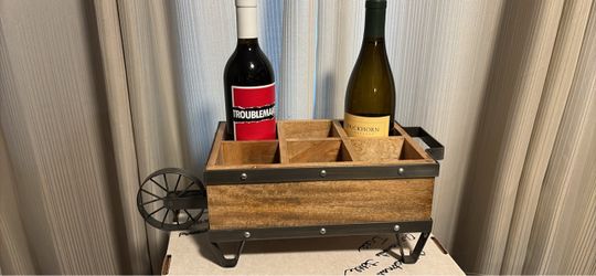 Rustic Wood and Metal Wine Caddy Cart