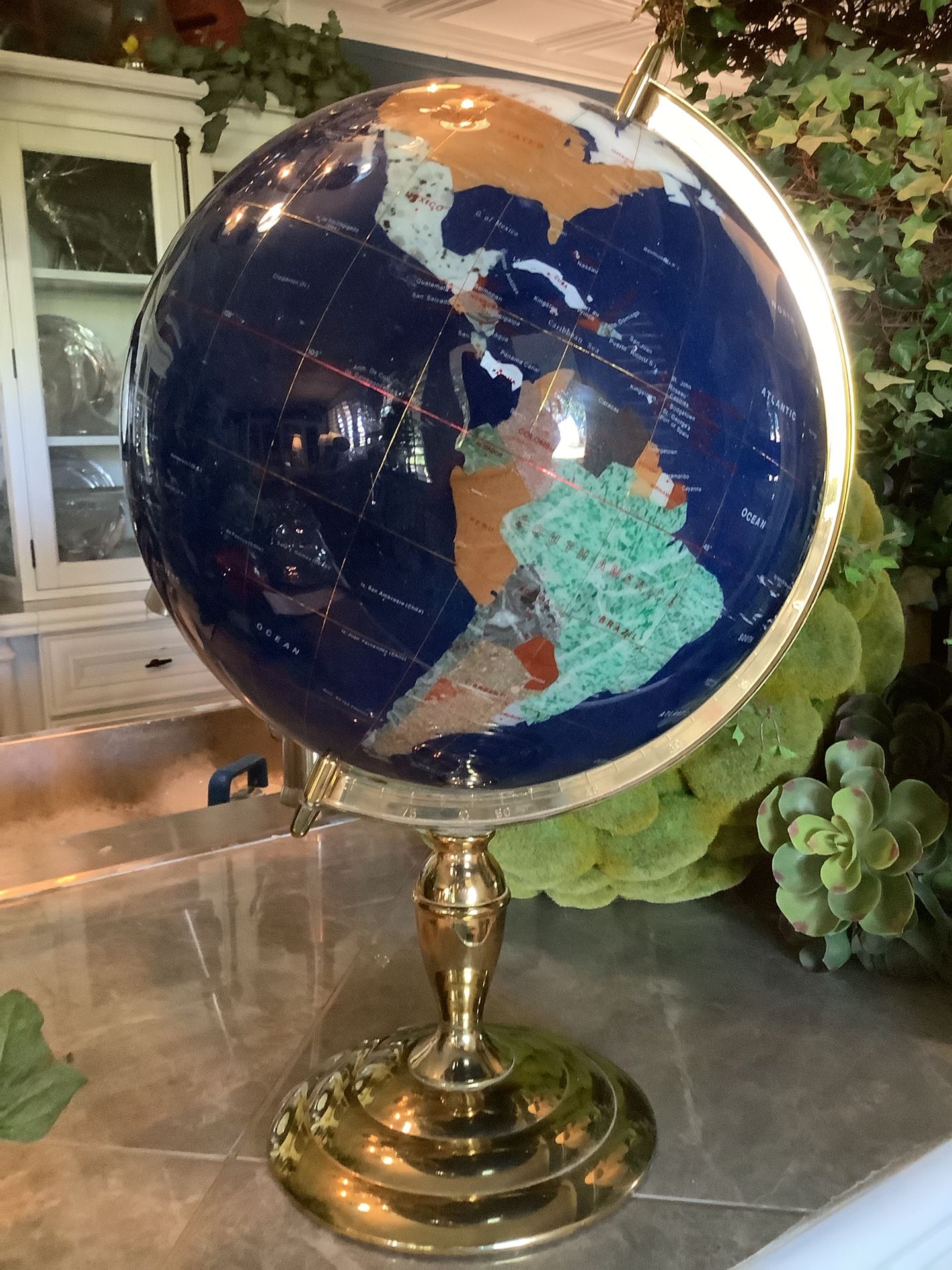 Lapis Gemstone & Brass 22” Globe