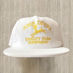 Brand New John Deere White Corduroy Snapback