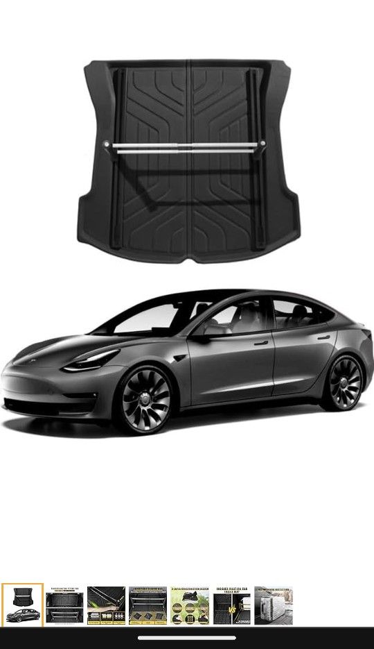FJinfly Tesla Model 3 Cargo Mat for 2023 2022 2021, Cargo Mat and Luggage Mounts, 2PCS All Weather Full Set Cargo Liners Accessories, 3D TPE Odorless