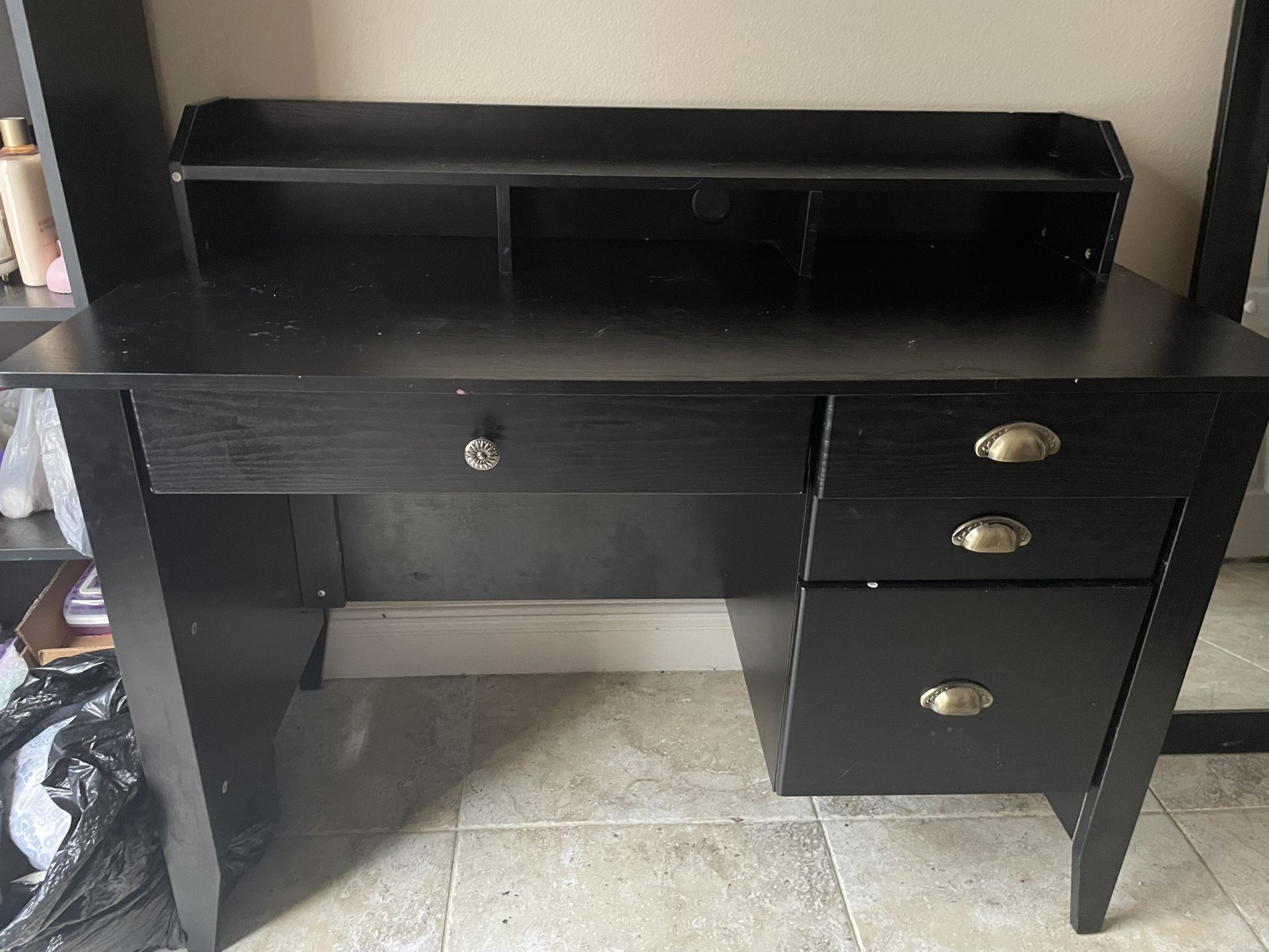 Black Wooden Desk With 4 Drawers- Computer Table