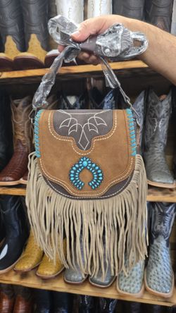 Western Fringe Crossbody Bag with Turquoise Detail