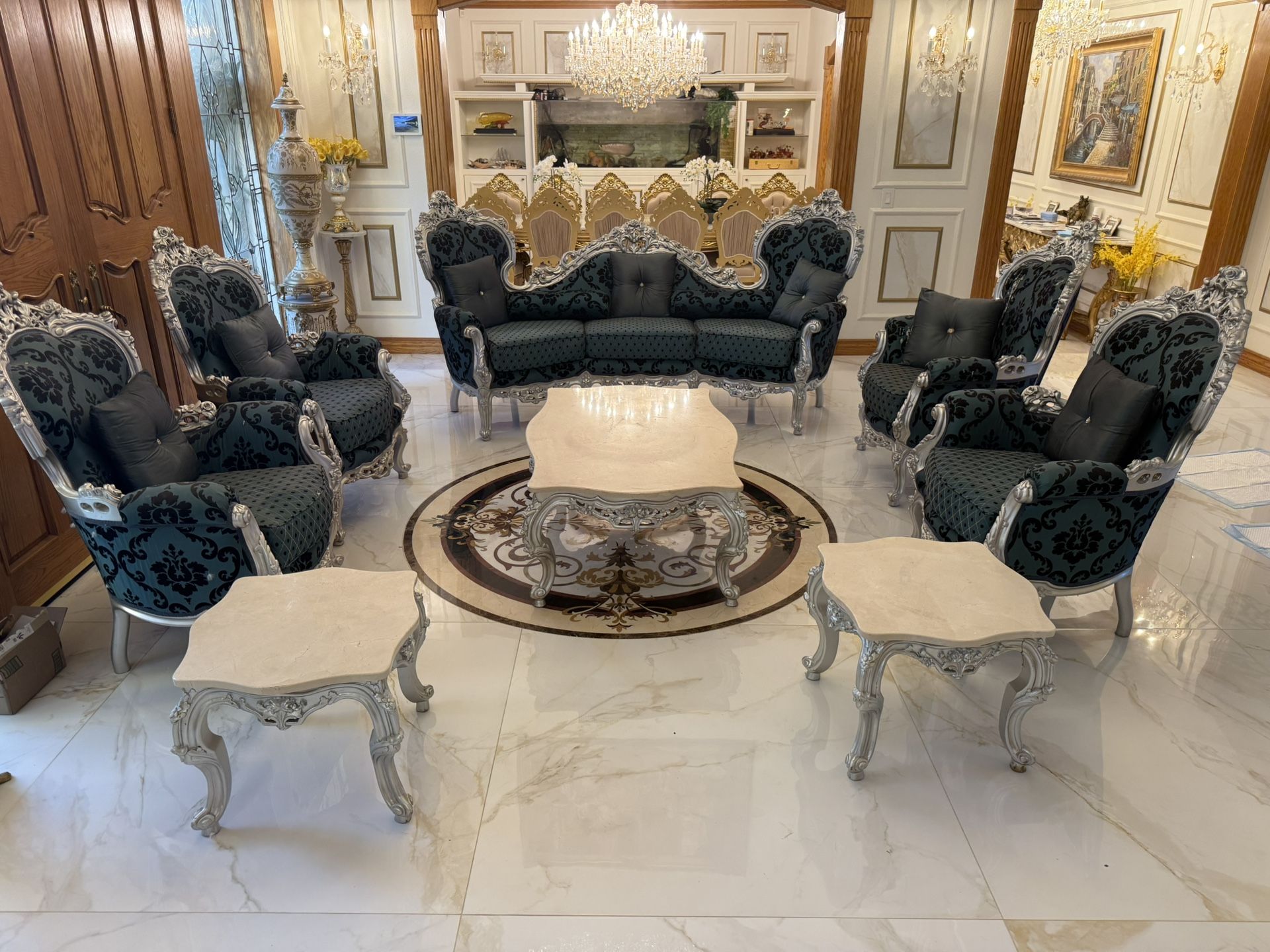 Vintage Fancy High Quality French Italian Sofa Couch Set