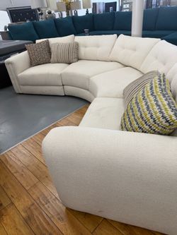 Curved Sectional Sofa in Cream Fabric